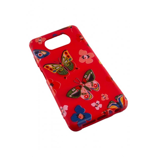 Poco X3 NFC Kırmızı Kılıf Tasarım Büyük Renkli Kelebekler Korumalı Kılıf