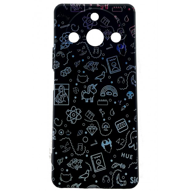 Realme 11 Pro Siyah Kılıf Resimli Desenli Emoji Mini Love Tam Koruma