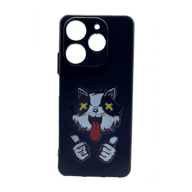 Tecno Spark 10 Pro Kılıf Siyah Anime Cat Kedi Desenli Kapak Tam Koruma