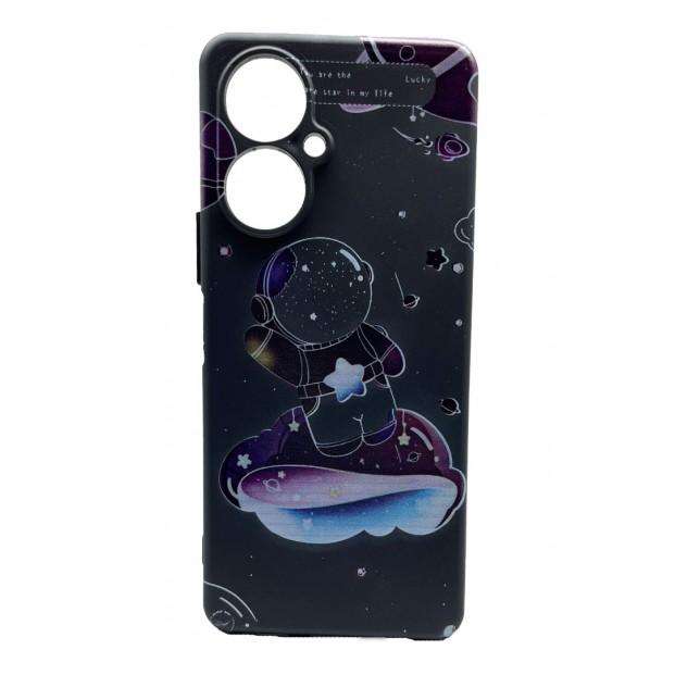 Tecno Camon 19 Pro Siyah Kılıf Sevimli Bebek Astronot Desenli Kapak Korumalı Kılıf