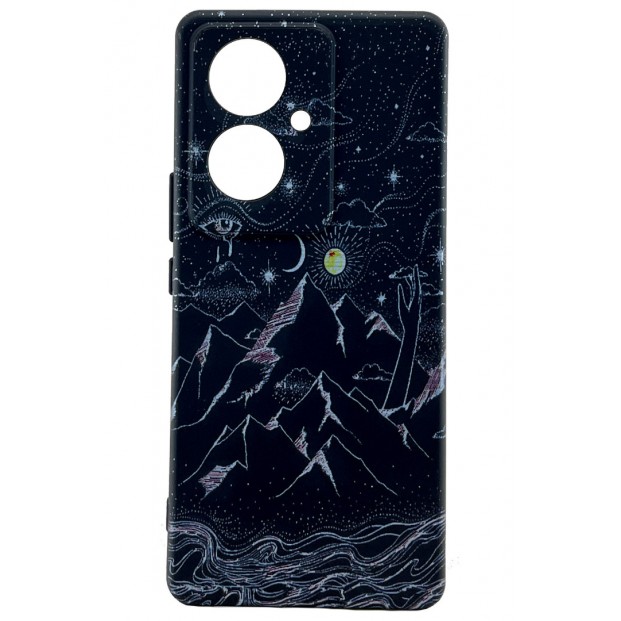Vivo V29 Lite Kılıf Siyah Dağ Ay Manzara Desenli Telefon Kapağı Tam Koruma