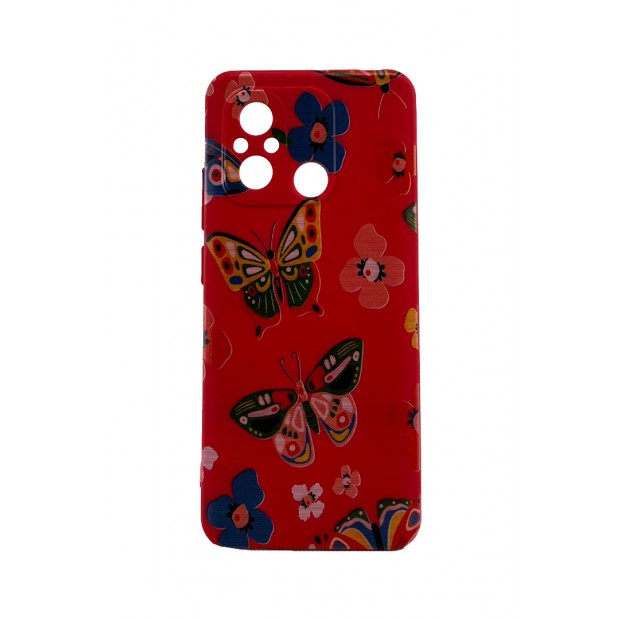Redmi 12C Kırmızı Kılıf Tasarım Kelebek Desenli Kapak Korumalı Kılıf