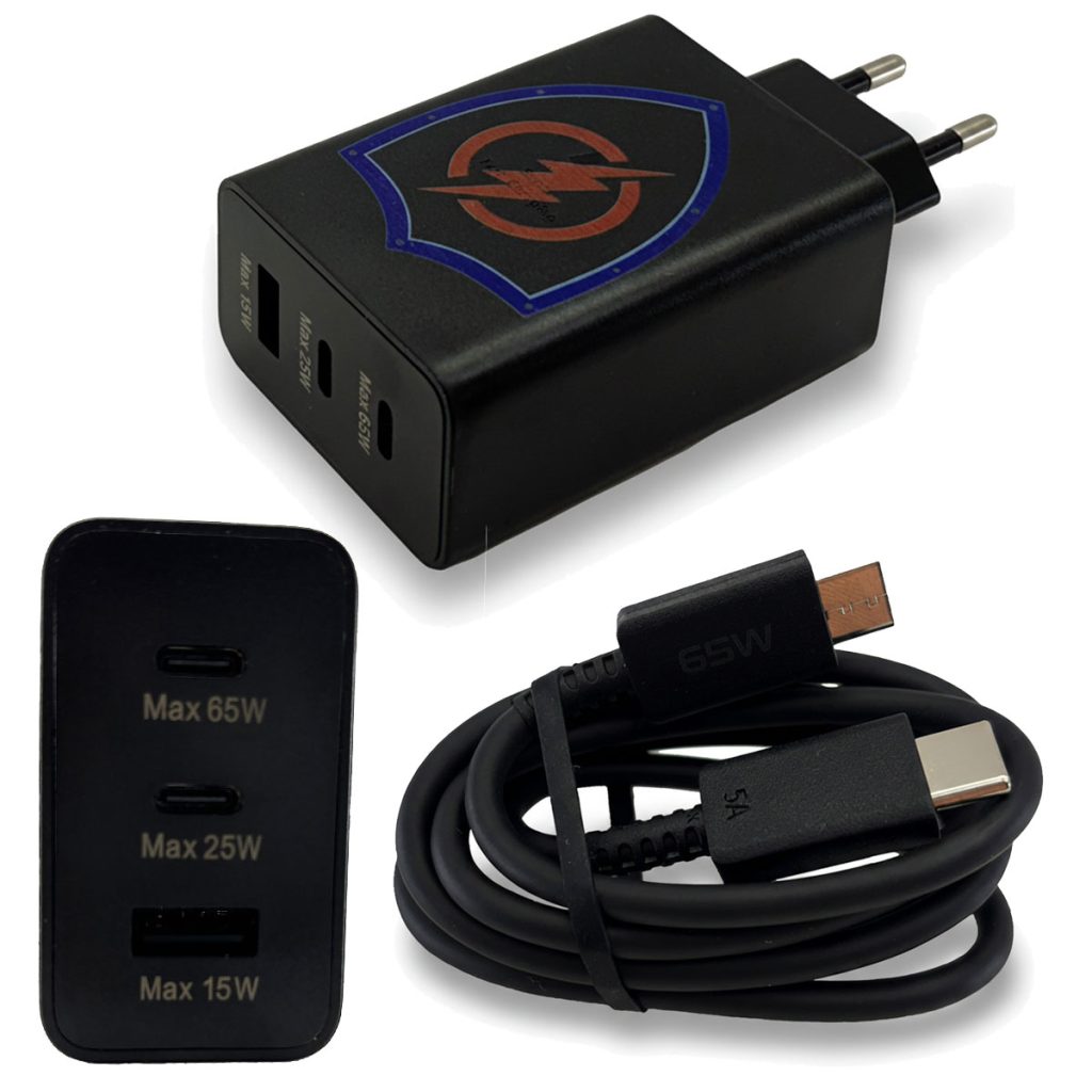 65W üç portlu süper hızlı şarj aleti ve 5A kablo seti