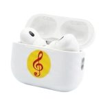 iOS Android uyumlu yeni nesil kablosuz bluetooth kulaklık modelinin 45 derece yan açıdan kutu içi görünümü ve premium parlak beyaz gövdesi.