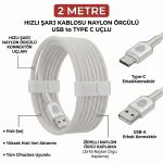3.4 Amper akım destekli 2 metre type c kablo naylon örgülü sargı ön görünümü