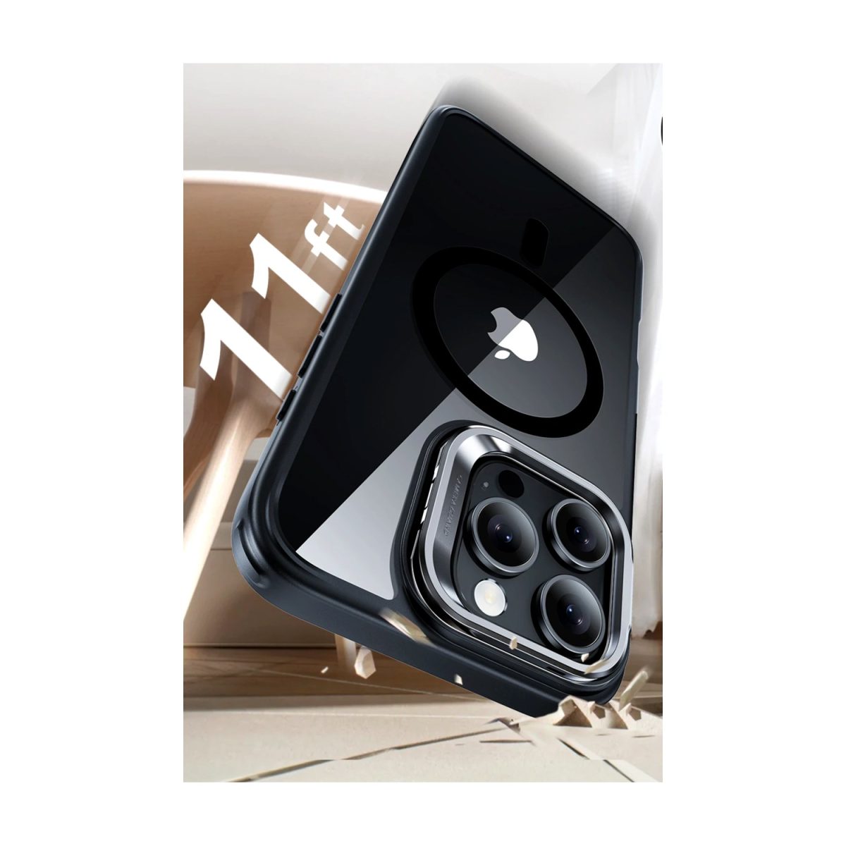 Apple iPhone 16 Pro Max Classic Hybrid Magsafe Standlı Kapak + Cam Hediyeli Set - Siyah - Görsel 4