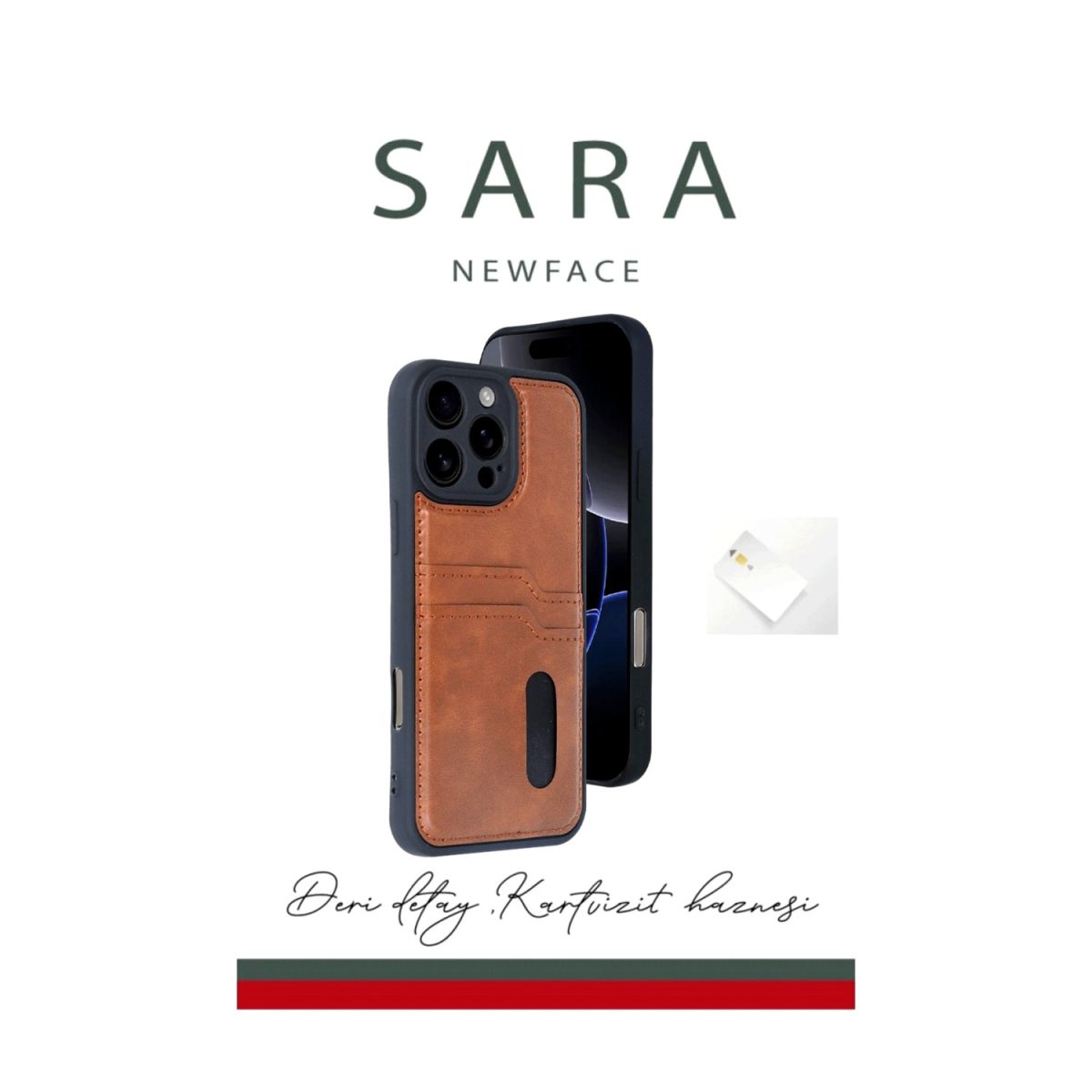 Apple iPhone 16 Pro Kılıf Sara Kartvizitli Deri Kılıf - Taba - Görsel 13