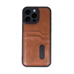 Apple iPhone 16 Pro Kılıf Sara Kartvizitli Deri Kılıf - Taba - Görsel 2
